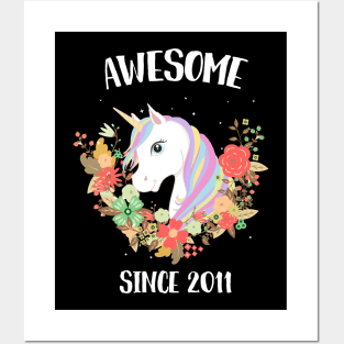 Awesome Since 2011 unicorn Birthday 9 Years Old Gift Posters and Art